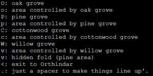 A Legend to the ASCII Map of Prairie Groves.