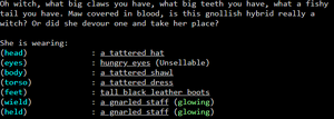 Oh witch, what big claws you have, what big teeth you have, what a fishy tail you have.